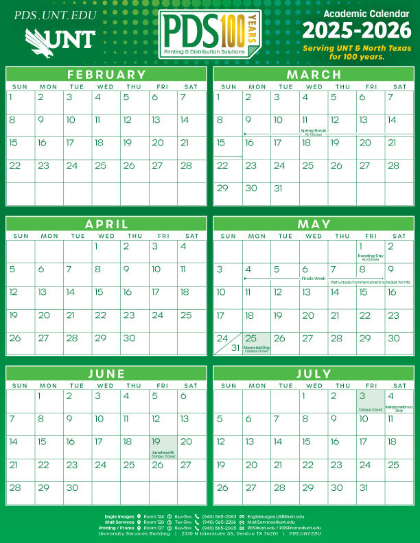 FREE UNT 2025-2026 Academic Calendars